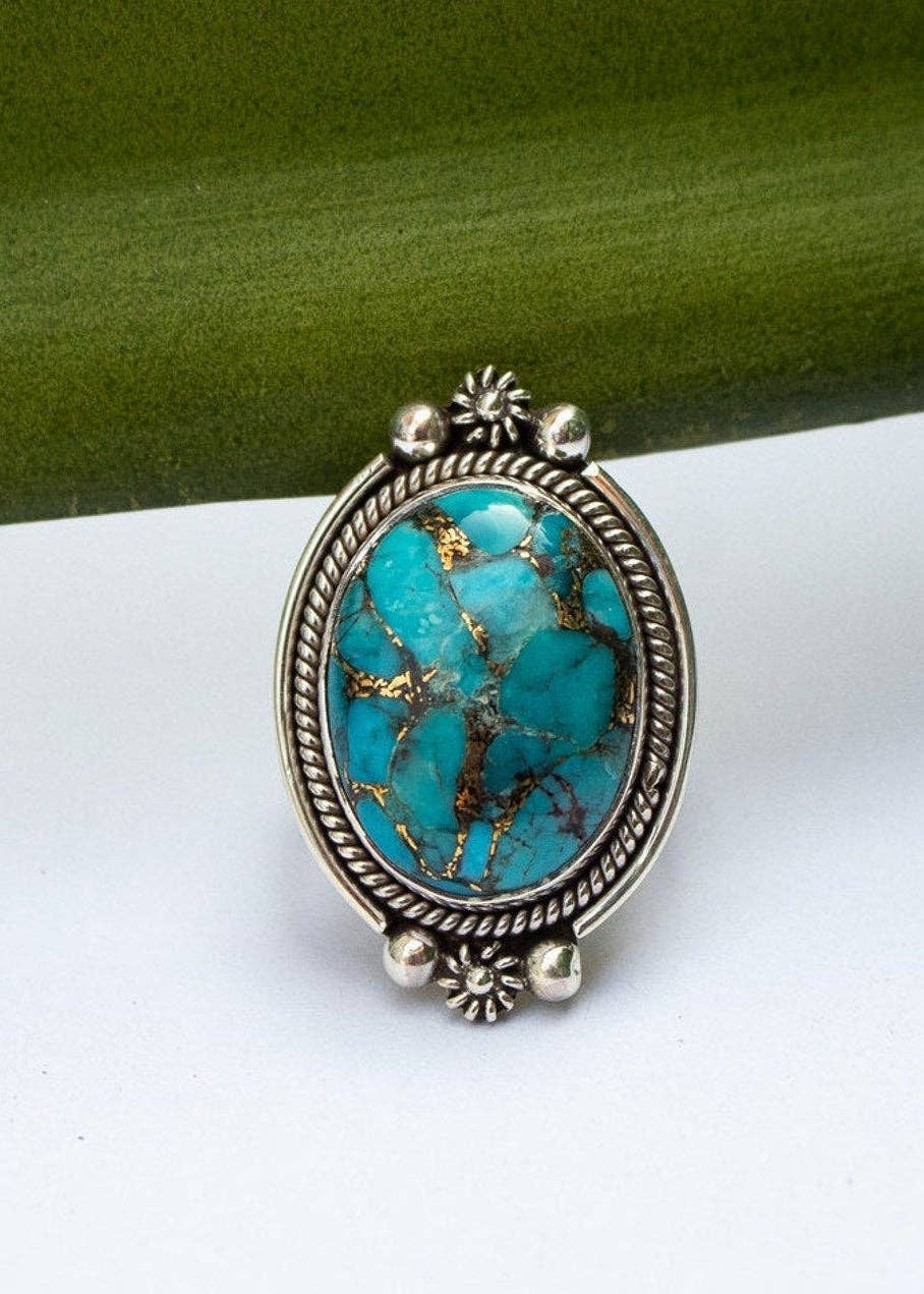 Ambra Jewels – wholesale Cocktail/statement ring – Genuine Turquoise Ring, Sterling Silver Ring, Blue Ring, Boho, SKU 62302