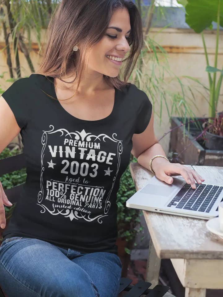 Premium Vintage Year 2003, Black, Women's Short Sleeve Round Neck T-shirt, gift t-shirt 00365 for wholesale by ULTRABASIC