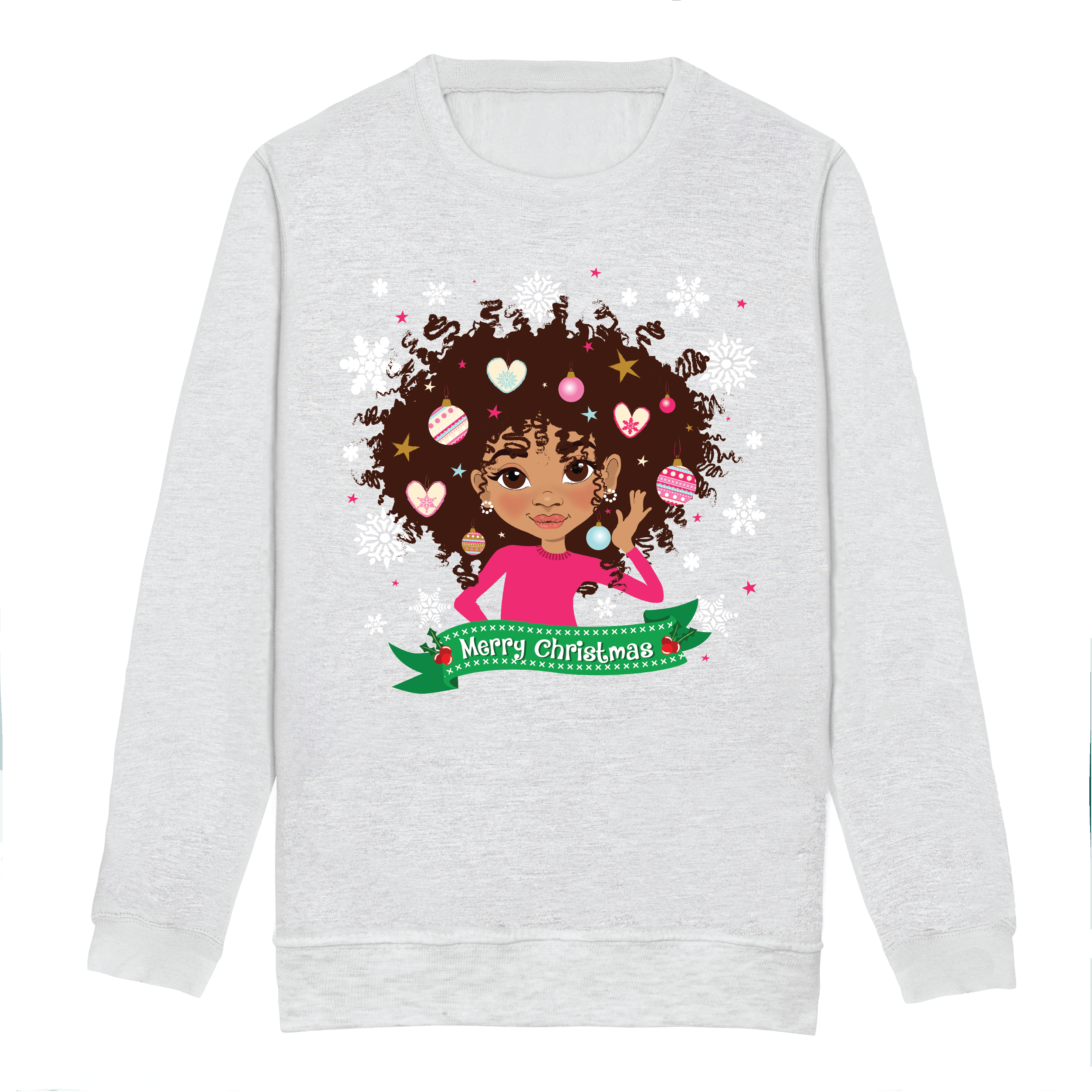 Fefus Designs - Wholesale Sweatshirt - Kids - Brown Girl Afro Princess Christmas Sweatshirt - Afrocentric Holiday Sweater for Kids | Fefus Designs1