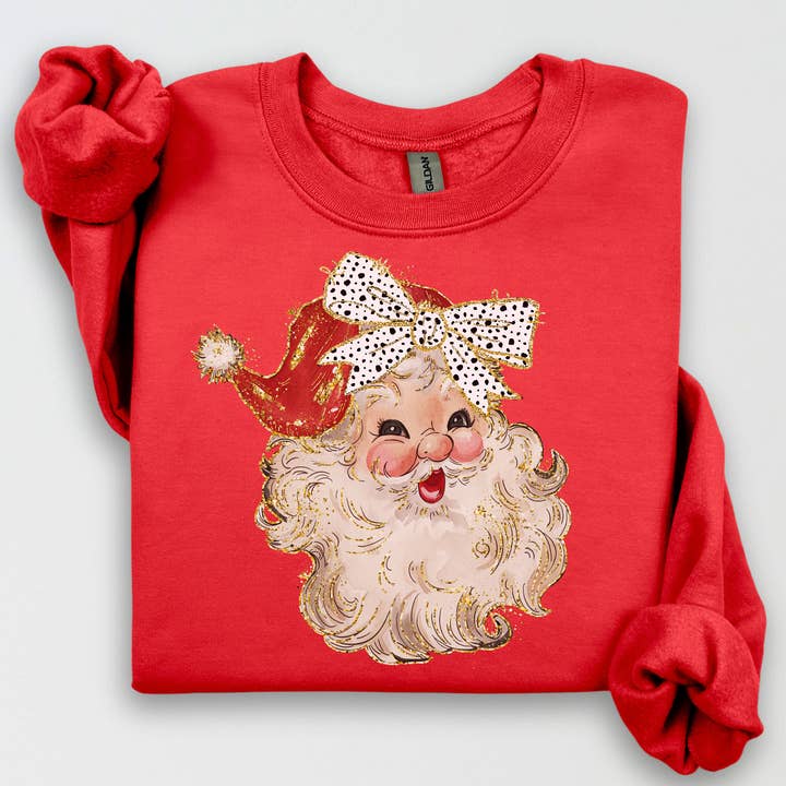 Girls Santa Bow Sweatshirt – Retro Christmas Crewneck for wholesale by Sweetteez LLC