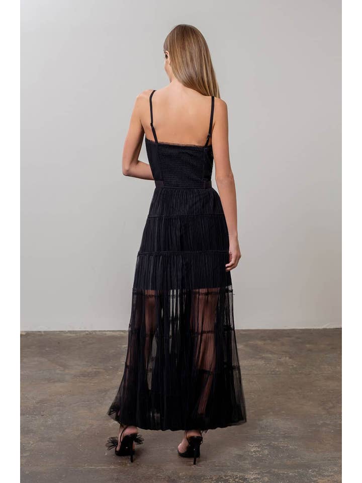 Moon River - Wholesale Dress - Women's - PLEATED TULLE SEMI-SHEER TIERED DRESS