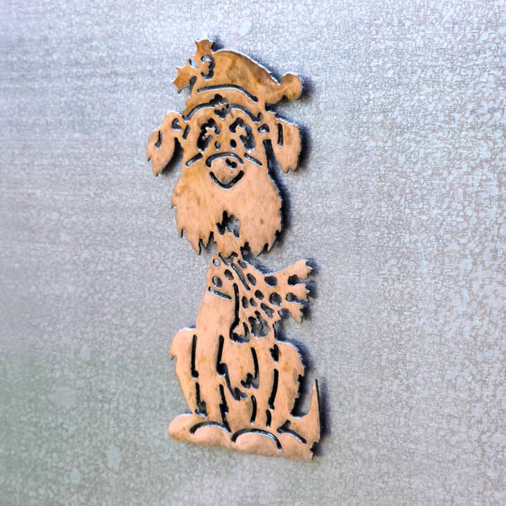 Xmas Dog Rustic Metal Fridge Magnet Christmas Dog Decor for wholesale by Rustic Metalz