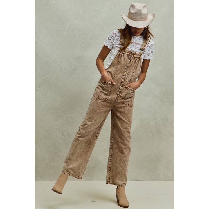 Washed Denim Overall With Button And Pouch Pocket for wholesale by IVE