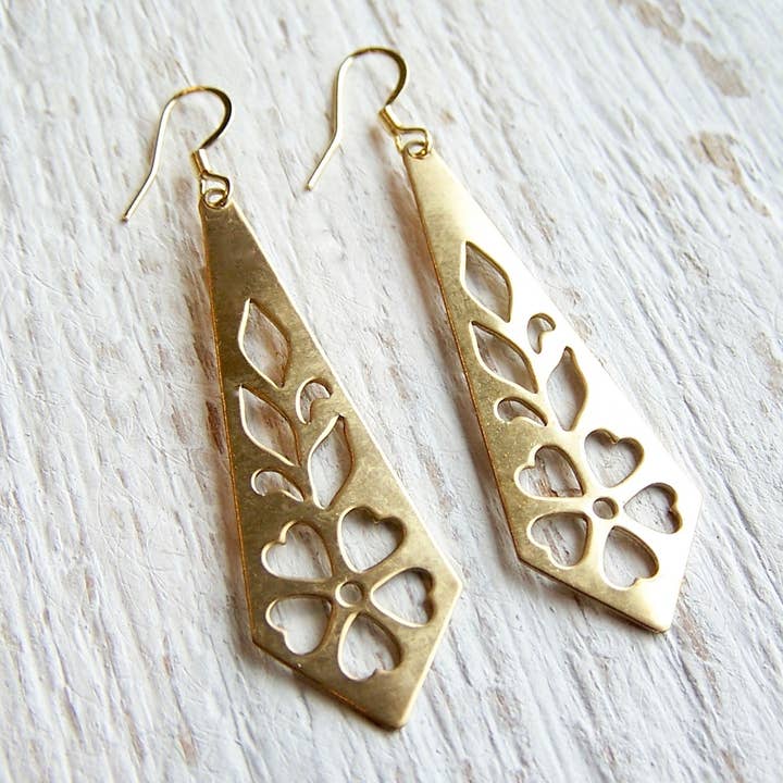 Brushed Gold Violet Earrings for wholesale by Jo Bird Jewelry