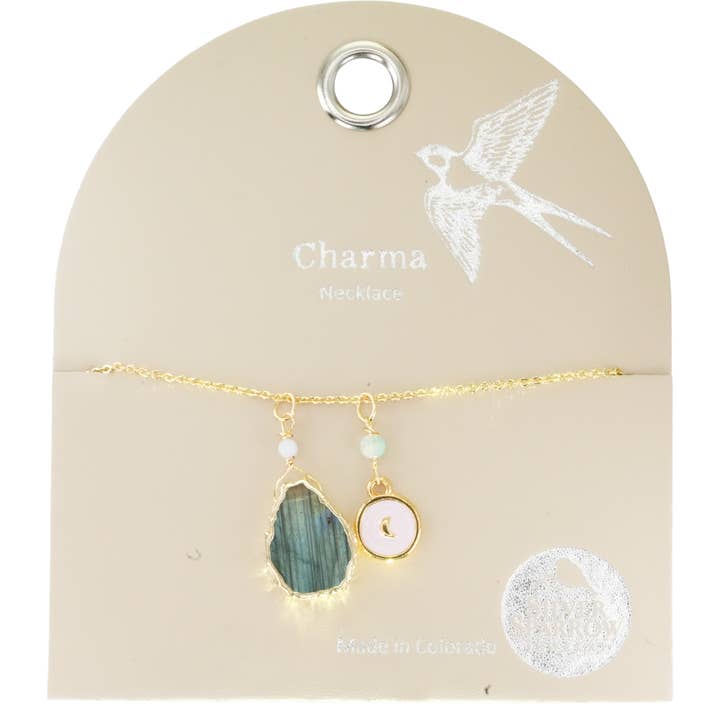 Charma Pink Emalje Måne Halskæde med Labradorit Vedhæng for engroshandel hos Silver Sparrow Jewelry