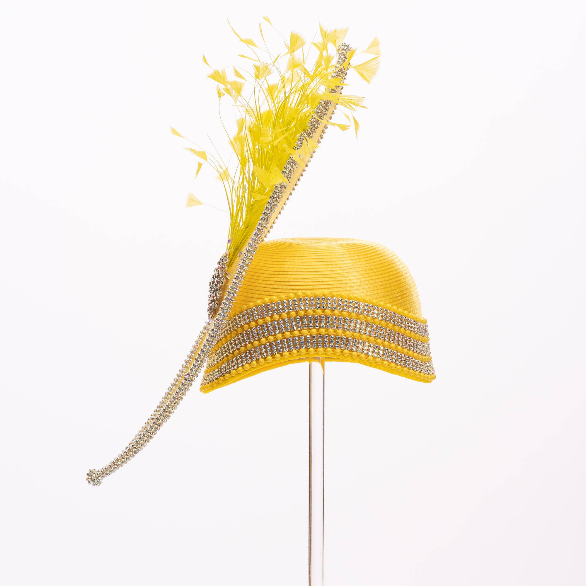 KaKyCo - Wholesale Fascinator Hat - Women's - Stone bending satin cloche with brooch and feather | AJ779Y14