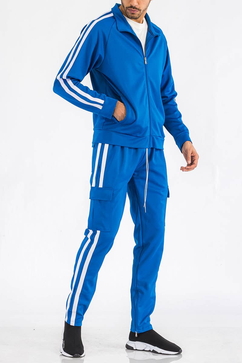WEIV - Wholesale Tracksuit - Men's - Two Stripe Cargo Pocket Track Suit Set4