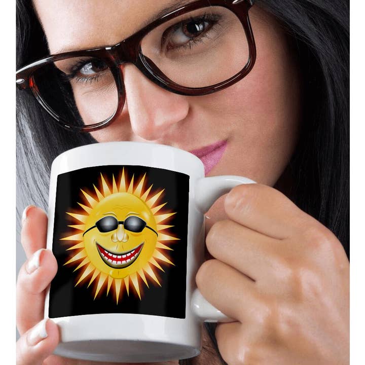3dRose - Wholesale Coffee Mug - 3dRose, Smiling Sunshine a happy sunny face wearing sunglasses with a smile, Mug9