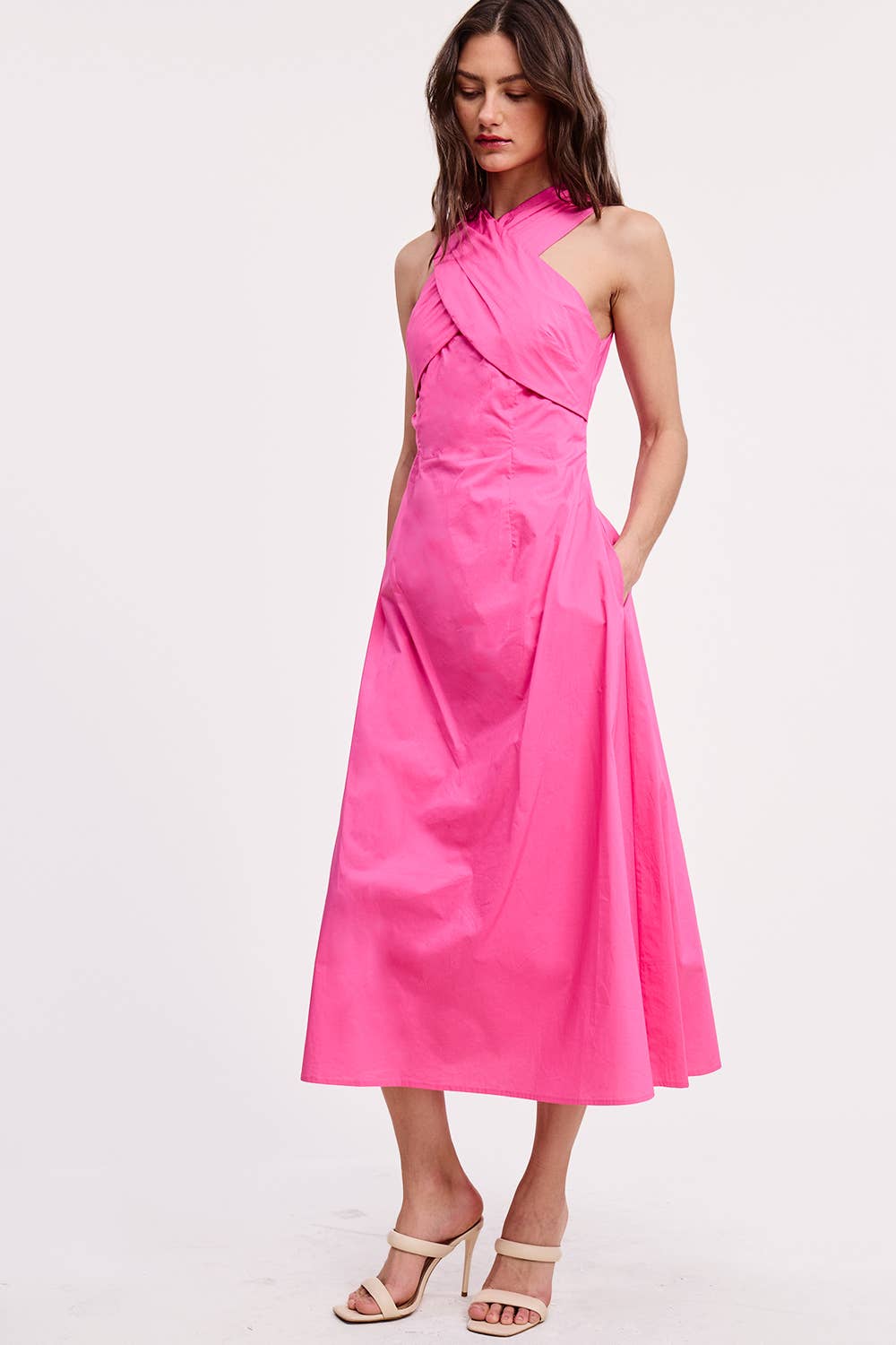 Ultramarine - Wholesale Dress - Women's - Halter Neck Solid Midi Dress7