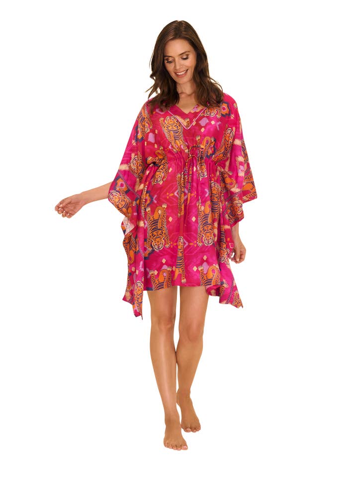 Pink Beach Cover Up - Ikat Tigers - Fuchsia for wholesale on Faire