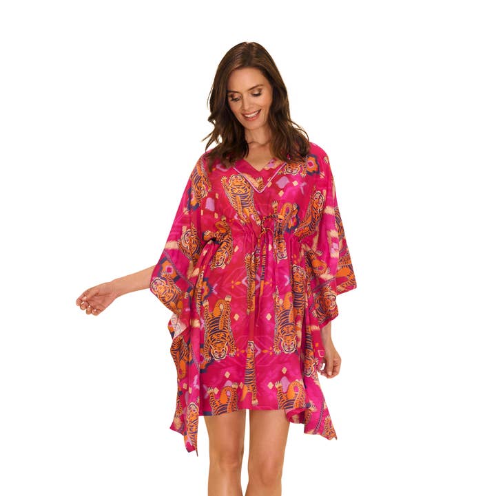Beach Cover Up - Ikat Tigers - Fuchsia for wholesale by Powder Design inc - US