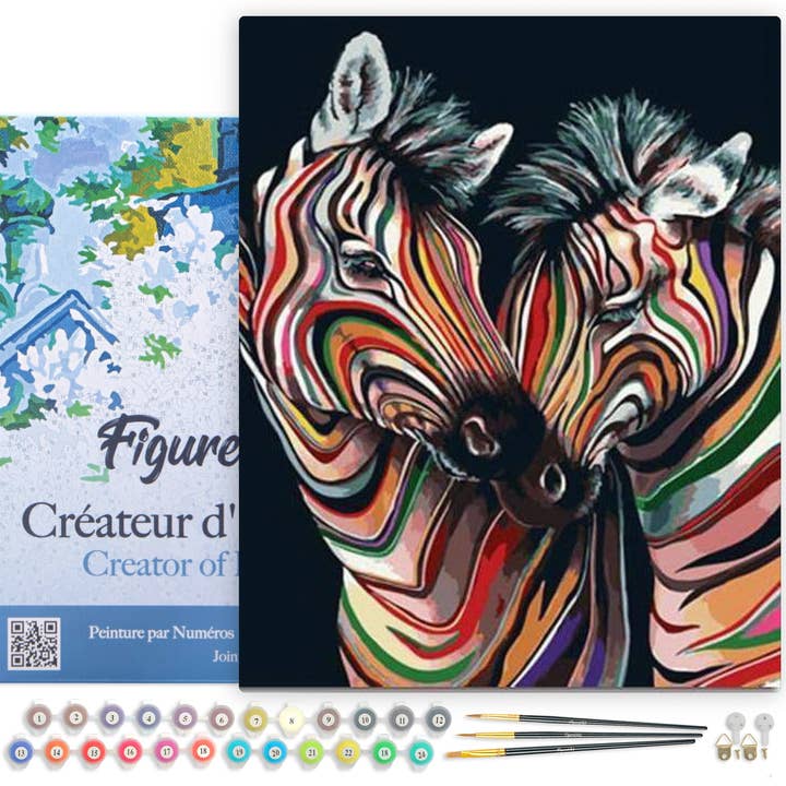 Paint by numbers Couple of Colorful Zebras framed for wholesale by Figured'Art