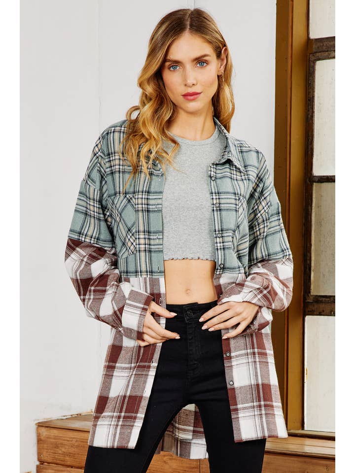 FSL Apparel - Wholesale Button Down Shirt - Women's - IJ1059 - MIXED PLAID BUTTON DOWN OVERSIZED SHIRT9