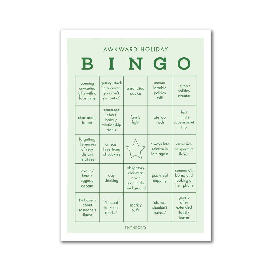Awkward Holiday Bingo Game for wholesale by Tiny Hooray