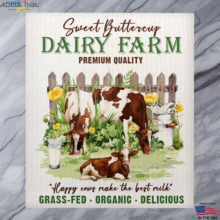 ADDLE iNK - Wholesale Dishcloth - Sweet Buttercup Jersey Cow Dairy Farm Dishcloth