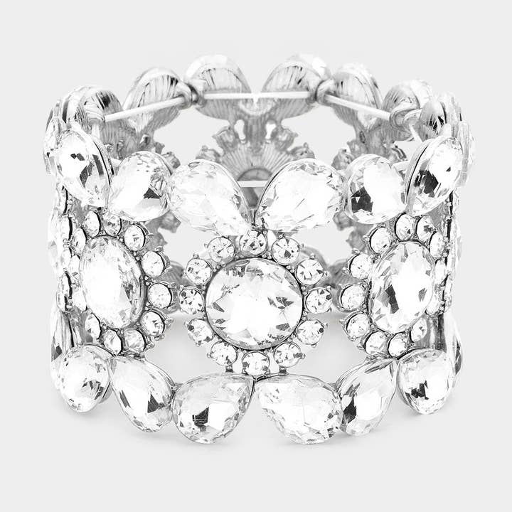 Sensibling Corp. - Wholesale Cuff Bracelet - Teardrop Round Stone Stretch Evening Bracelet2