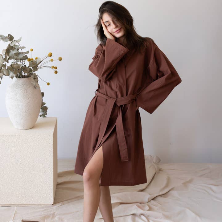 Vivamaison – Großhandel Bademantel – Damen – Leichter Baumwolle-Leinen Kimono Bademantel, Morgenmantel