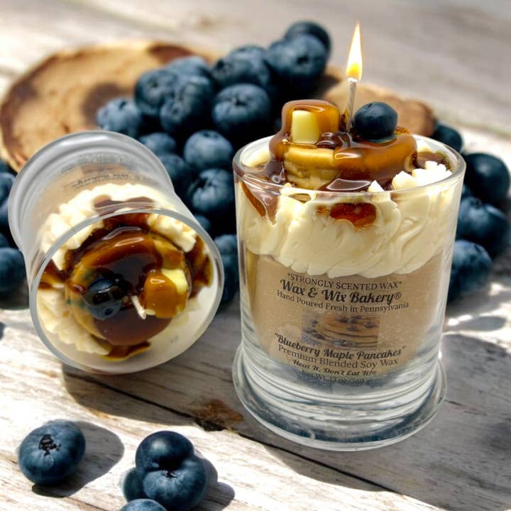 Wax and Wix Bakery® - Wholesale Jar/Filled Candle - Blueberry Maple Pancakes Candle. 13 oz. Large Dessert Candle0