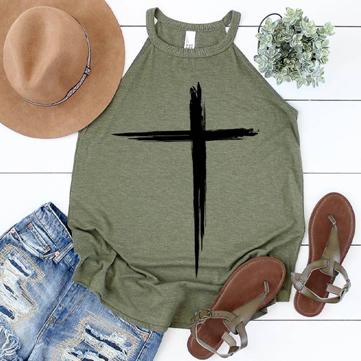 Camiseta de tirantes con gráfico cruzado envejecido para venta al por mayor de Kissed Apparel