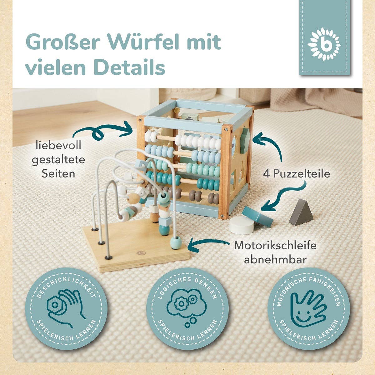 Bieco Spielwaren - Wholesale Wood Toy - Kids - Motor skills cube forest animals wood FSC®5