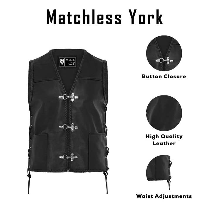 Matchless York - Wholesale Vest - Heren - Gevlochten Rocky Biker motorvest met zware gespen en ritssluiting voor heren