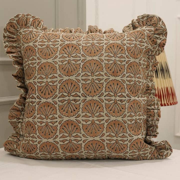 Fabdivine - Vente Housse de coussin - Housse de coussin en lin épais à volants imprimé bohème - Bejhni