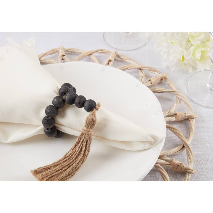 Saro Lifestyle - Wholesale Napkin ring - Wood Bead Tassel Napkin Ring1