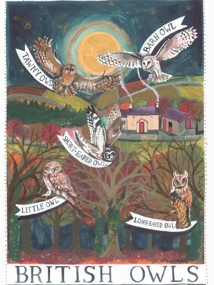 Grande carte de vœux British Owls pour la vente par Driftwood Designs