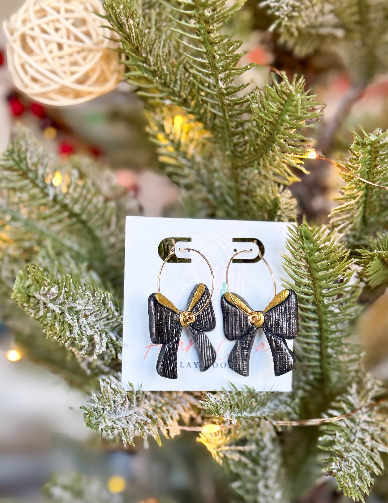 Anam Cara Clay Goods - Wholesale Dangle Earrings - Sparkle Bow Hoops-Polymer Clay Earrings2