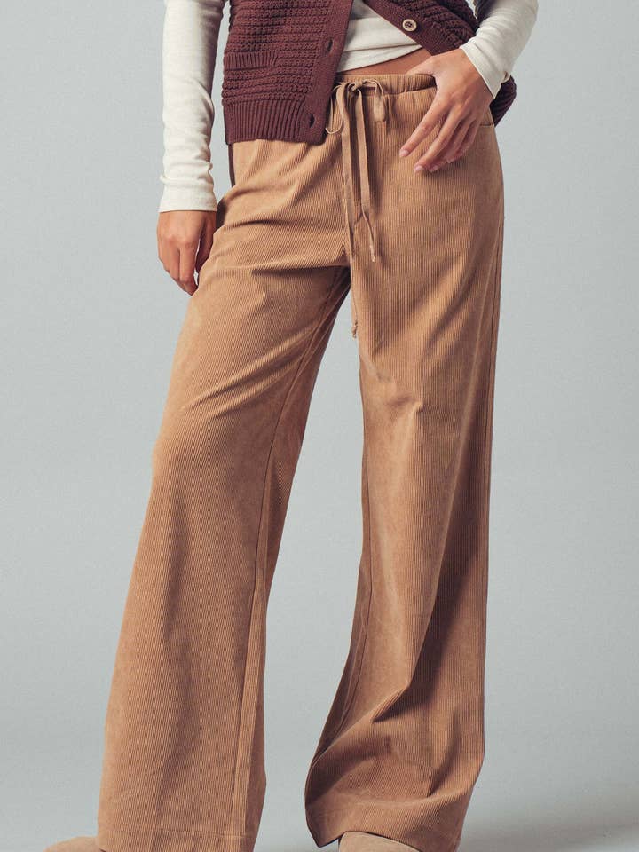 Wide-Leg Drawstring Corduroy Pants for wholesale by Urban Daizy