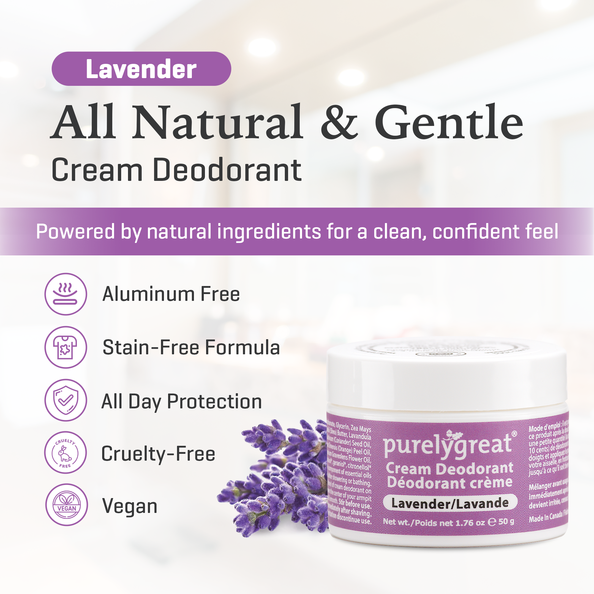 Purelygreat Natural Deodorants - Wholesale Deodorant - Unisex - Purelygreat Cream Deodorant - Lavender5
