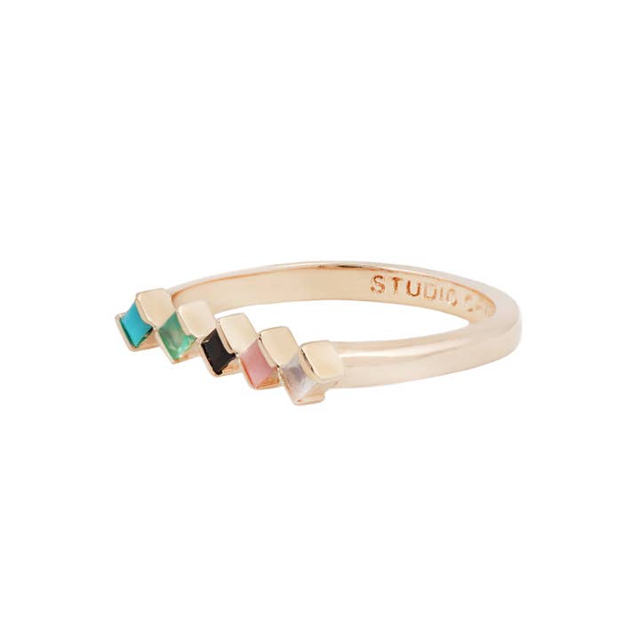 Studio Grun - Vente Bague avec plusieurs pierres - Bague Cobble en arc-en-ciel et or1