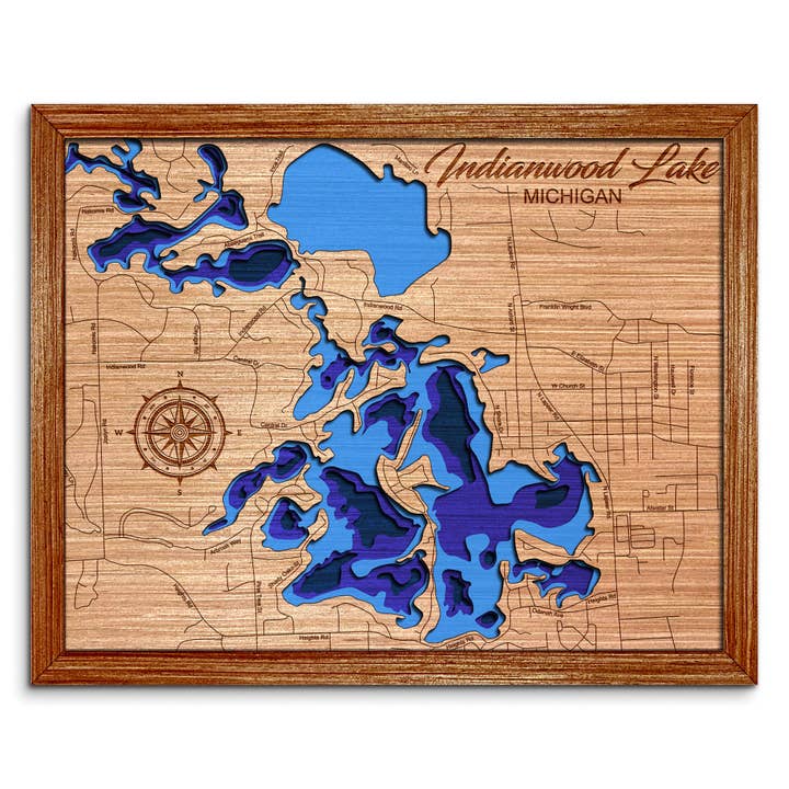 Indianwood Lake, Michigan Depth Map Wall Art Decor for wholesale by Premier Gifts and More