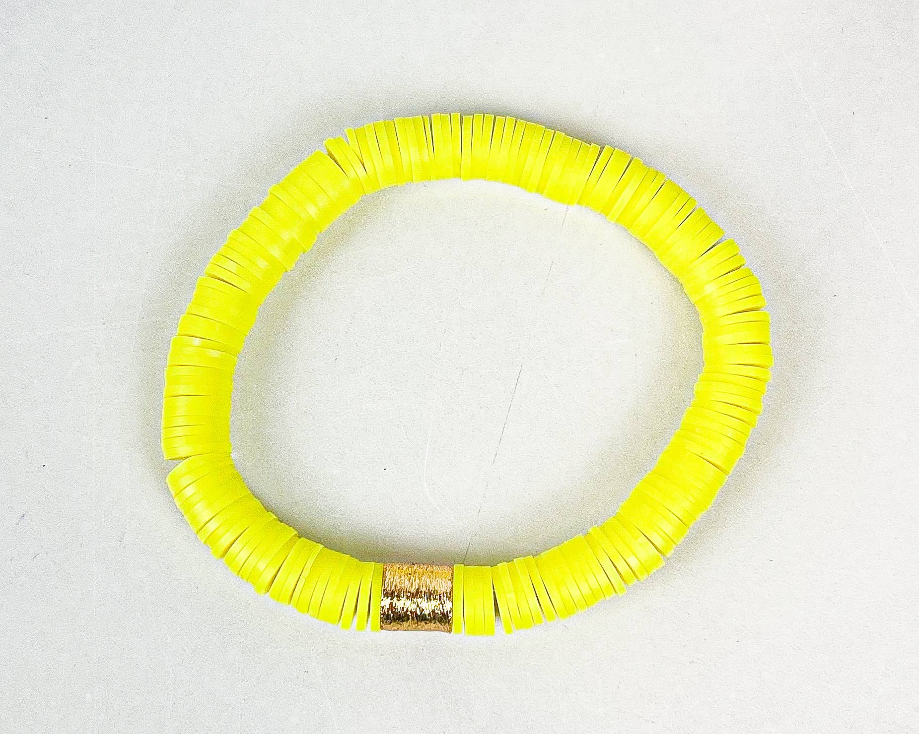 The Mod Miss - Wholesale Beaded Bracelet - Heishi Color Pop Bracelet "Neon Yellow Gold Barrel"1