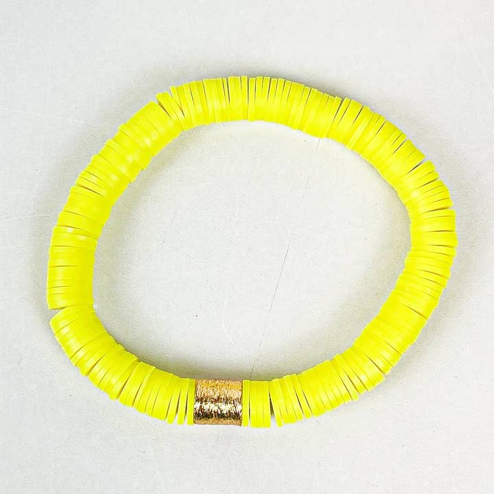 The Mod Miss - Wholesale Beaded Bracelet - Heishi Color Pop Bracelet "Neon Yellow Gold Barrel"1