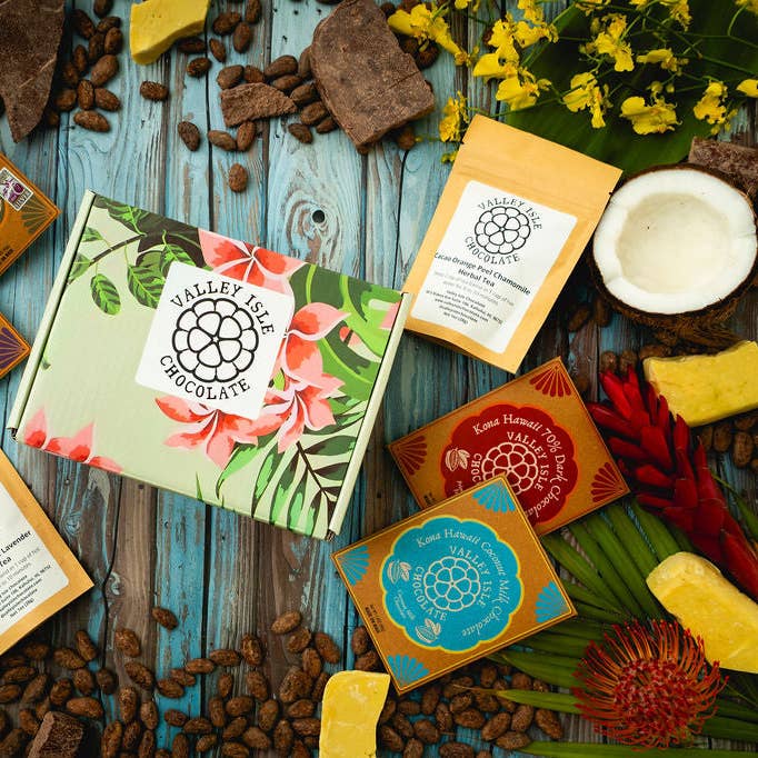 Chocolate and Herbal Tea Gift Box for wholesale by Valley Isle Chocolate