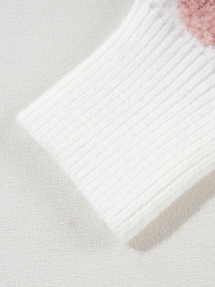 White Textured Flower Drop Shoulder Loose Sweater for wholesale on Faire6