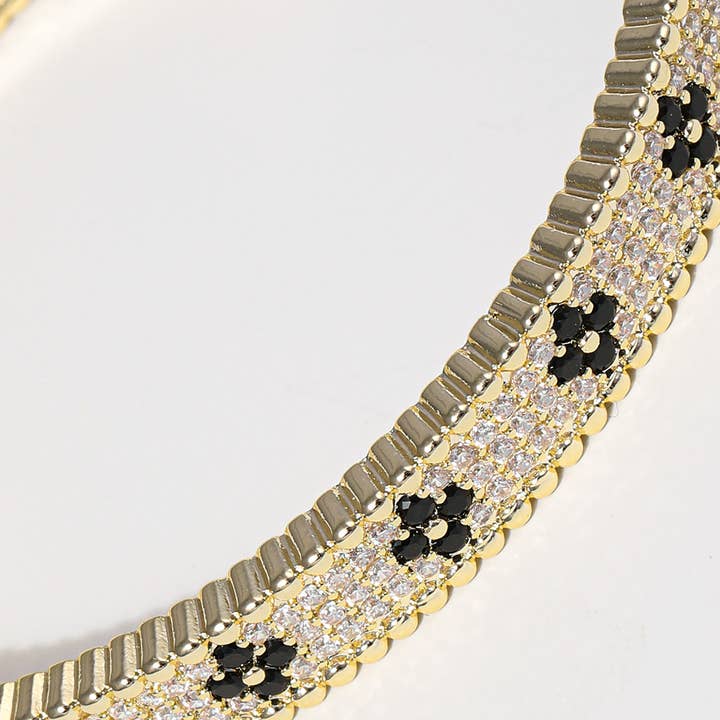 GJ Clover Paved CZ Gold Tone Bangle Bracelet for wholesale on Faire