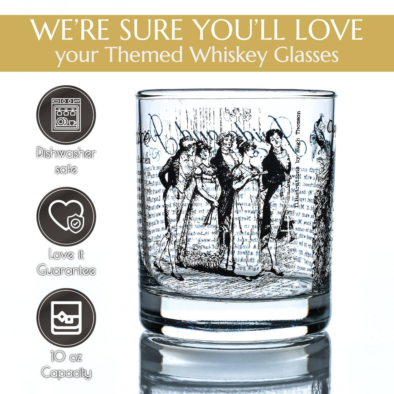 Greenline Goods - Wholesale Cocktail/Liquor Glass - Pride & Prejudice Literature Rocks Glass4