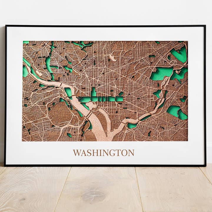 Mapa Washington Grabado Y Cortado A Dos Niveles En Madera para venta al por mayor de Kustwood