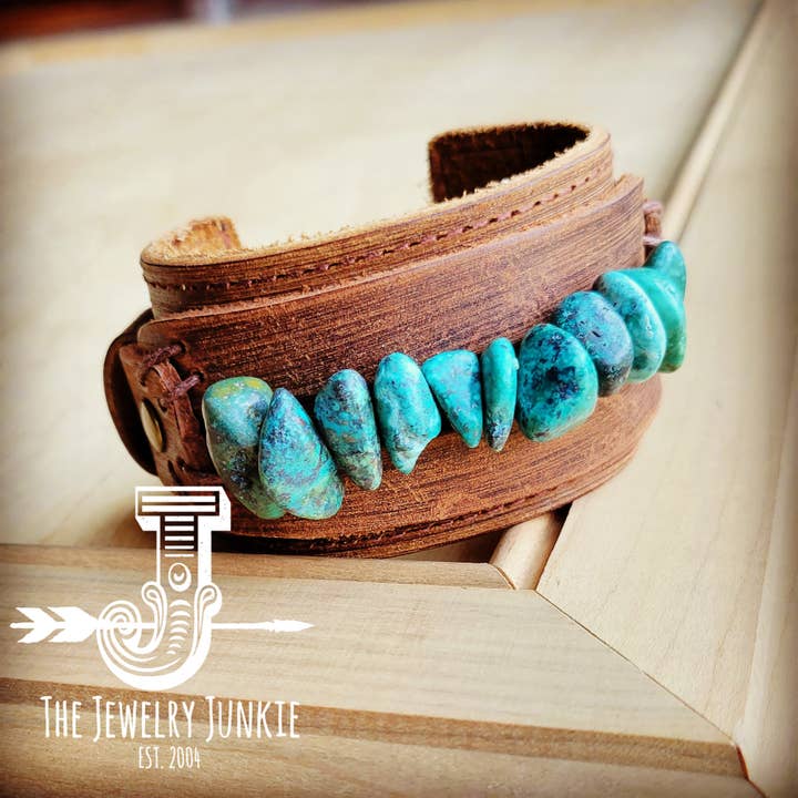 The Jewelry Junkie - Vendita all'ingrosso Bracciale a polsino - Bracciale Largo in Vera Pelle con Ampia Fascia in Turchese Naturale