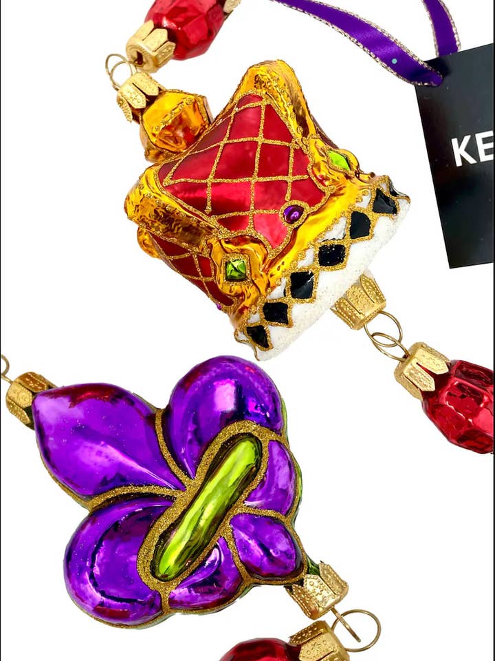 Guirlande de Noël en verre polonais de la Nouvelle-Orléans (Mardi Gras) pour la vente par Kenzies of London