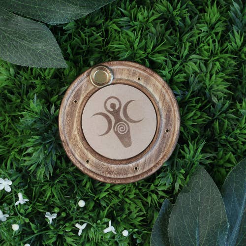 Green Tree - Wholesale Incense Holder - Wooden Incense Burner Crescent Moons & Spiral 10 cm2