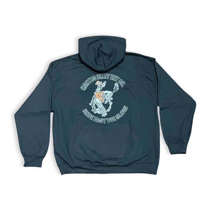 "Conduce Rápido Muere Despacio" - Sudadera con Capucha para Adulto Negro (2024) para venta al por mayor de Cactus Alley Hat Co.