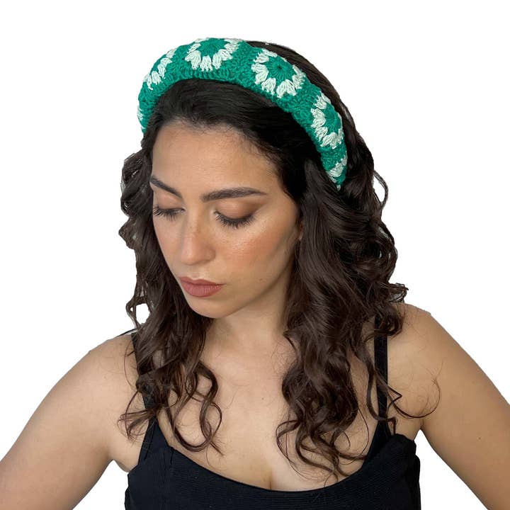 Tétè Accessories - Vente Bandeau – femme - Bandeau rembourré au crochet vert émeraude et vert menthe3