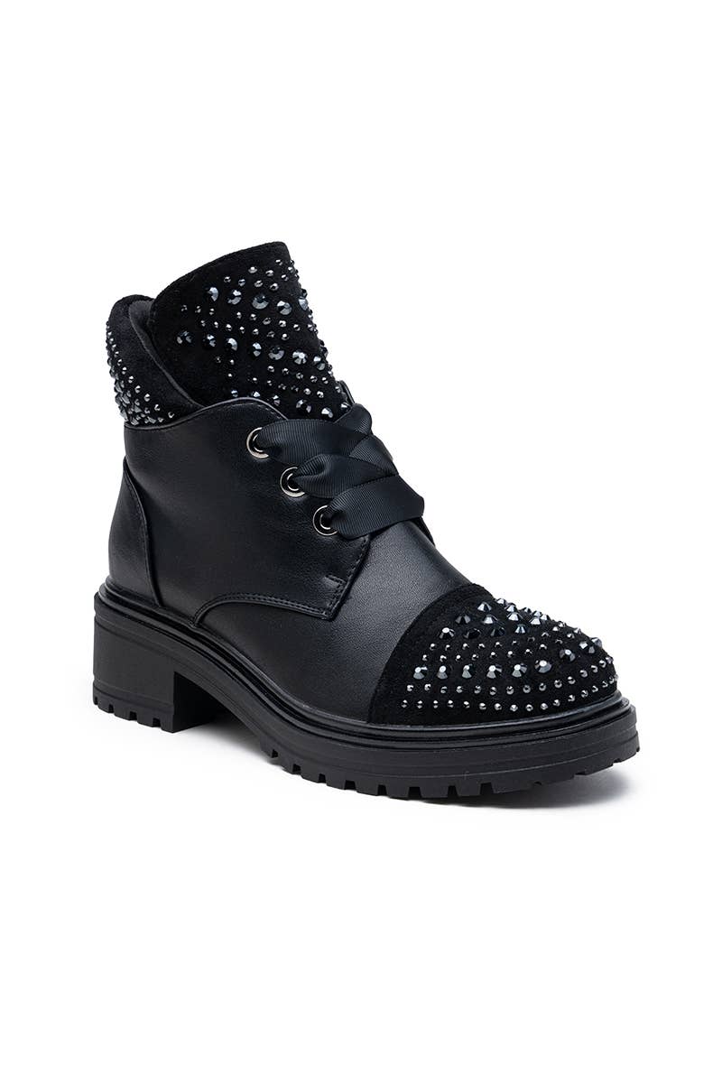 LADY GLORY - Wholesale Combat/Military Boots - Women's - Faux leather ankle boots with rhinestones3