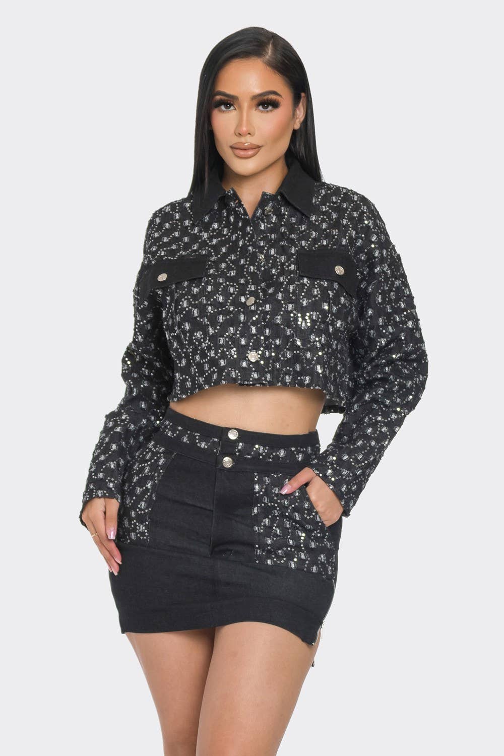 GLITTERY DENIM SKIRT 2PCS SET for wholesale on Faire3