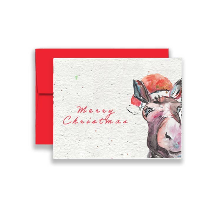 Artsy Em - Wholesale Christmas card - Merry Christmas Donkey Wildflower Seed Paper Greeting Card0