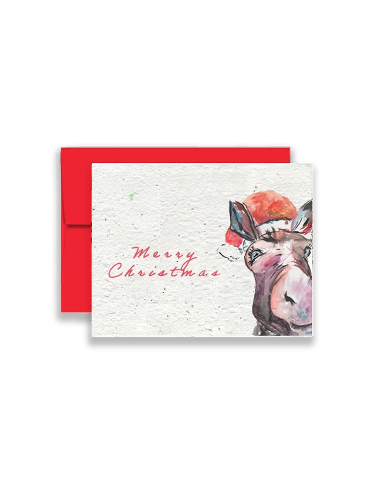 Merry Christmas Donkey Wildflower Seed Paper Greeting Card for wholesale by Artsy Em