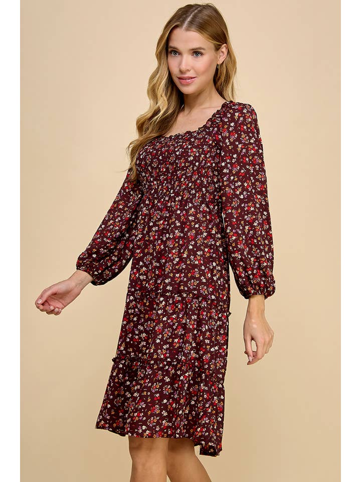 BRN/RUS/LAV GESTUFTES KLEID MIT RAUSCHEN UND LANGEN ÄRMELN A450877M67 für den Großhandel auf Faire5